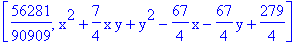 [56281/90909, x^2+7/4*x*y+y^2-67/4*x-67/4*y+279/4]